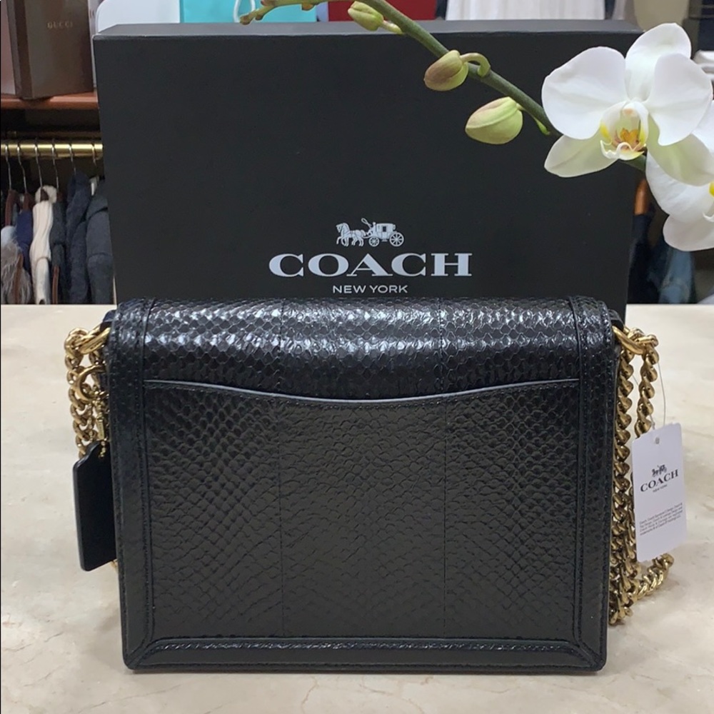 LAST COACH HUTTON GENUINE SNAKESKIN SHOULDER HANDBAG IN BLACK/CHUNKY GOLD CHAIN - Picture 6 of 16